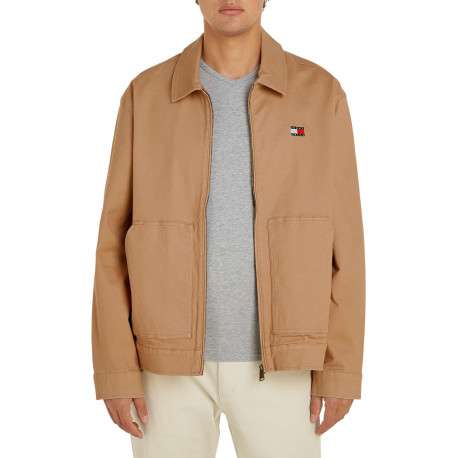 Blouson en coton sable uni avec une coupe droite et un col français - Image 3