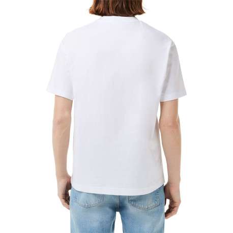 T-shirt en coton blanc uni avec une coupe droite et un col rond - Image 2