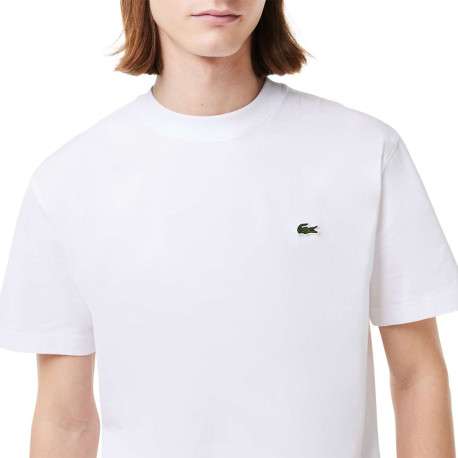 T-shirt en coton blanc uni avec une coupe droite et un col rond - Image 3