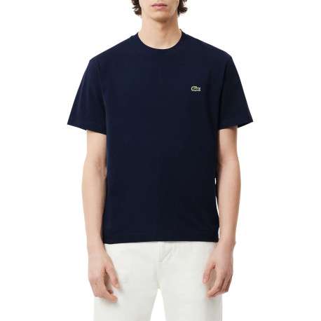 T-shirt en coton marine uni avec un col rond et une coupe droite