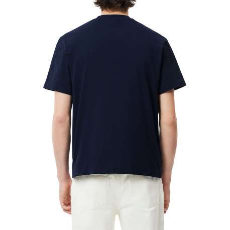 T-shirt en coton marine uni avec un col rond et une coupe droite - Image 2