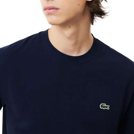 T-shirt en coton marine uni avec un col rond et une coupe droite - Image 3