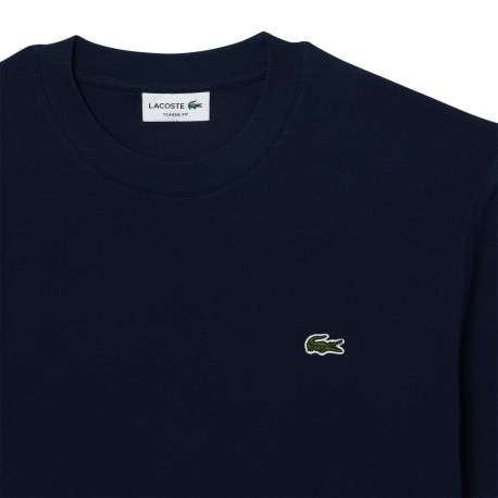 T-shirt en coton marine uni avec un col rond et une coupe droite - Image 4