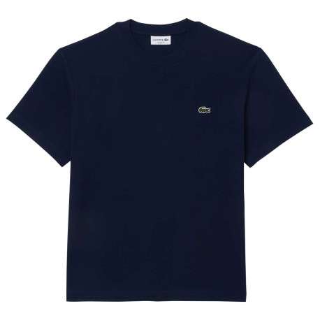 T-shirt en coton marine uni avec un col rond et une coupe droite - Image 5