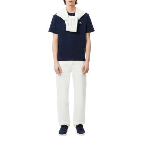 T-shirt en coton marine uni avec un col rond et une coupe droite - Image 6
