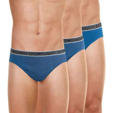 Lot de 3 slips en coton marine unis à coupe fermée et taille élastiquée - Image 4