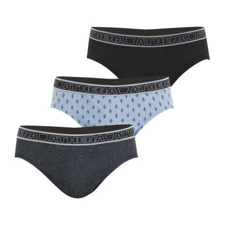 Lot de 3 slips en coton noir imprimés à coupe fermée et taille élastiquée