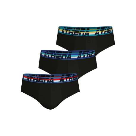 Lot de 3 slips en coton noirs unis à coupe fermée et taille élastiquée