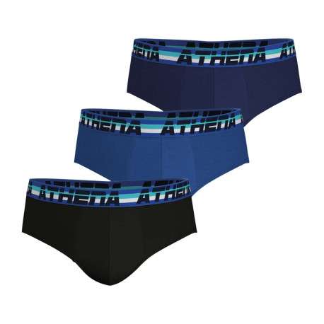 Lot de 3 slips en coton bleus unis à coupe fermée et taille élastiquée