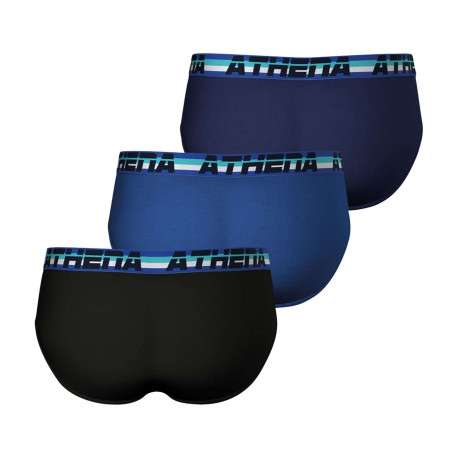 Lot de 3 slips en coton bleus unis à coupe fermée et taille élastiquée - Image 2