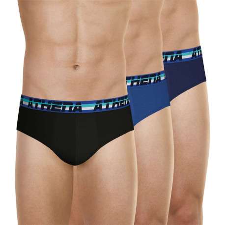 Lot de 3 slips en coton bleus unis à coupe fermée et taille élastiquée - Image 3