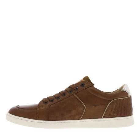 Baskets basses tennis en cuir cognac avec lacets plats et zip sur l'extérieur