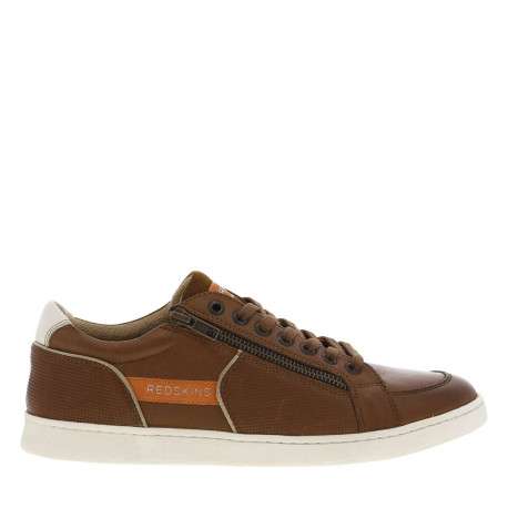 Baskets basses tennis en cuir cognac avec lacets plats et zip sur l'extérieur - Image 2