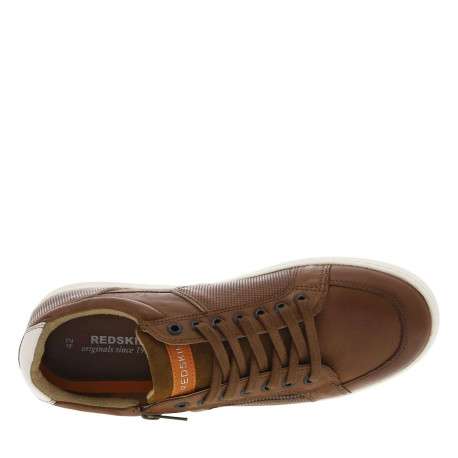 Baskets basses tennis en cuir cognac avec lacets plats et zip sur l'extérieur - Image 4