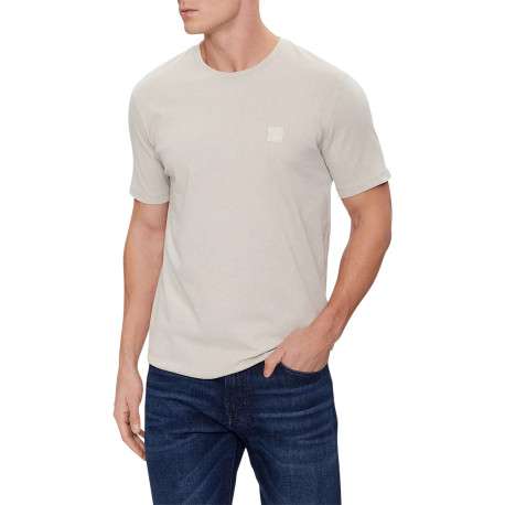 T-shirt en coton beige uni avec une coupe droite et un col rond