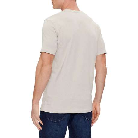 T-shirt en coton beige uni avec une coupe droite et un col rond - Image 2