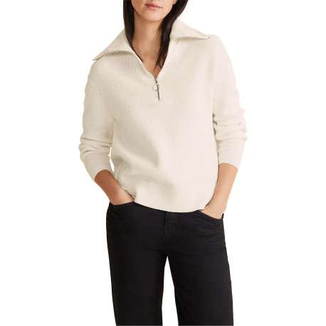 Pull Fancy Troyer écru uni avec un col camionneur et une fermeture zippée - Image 2