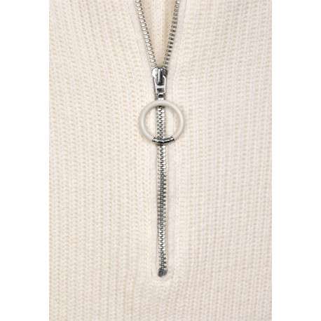 Pull Fancy Troyer écru uni avec un col camionneur et une fermeture zippée - Image 4