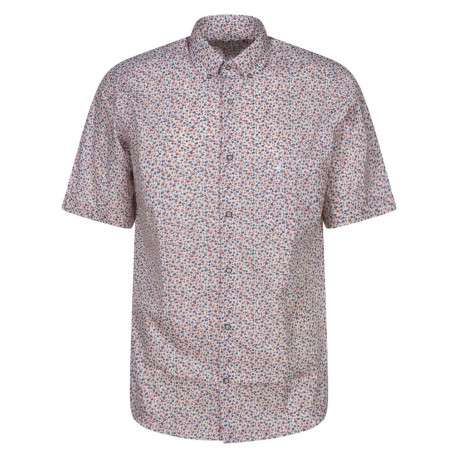 Chemise rouge tachetée en cuir à coupe droite un col français et des manches courtes