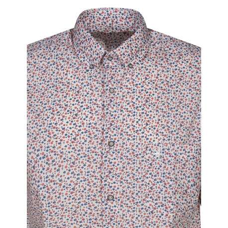 Chemise rouge tachetée en cuir à coupe droite un col français et des manches courtes - Image 3