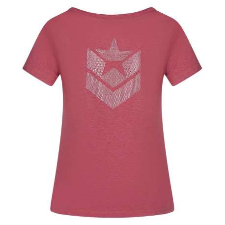 T-shirt rouge uni avec un col v et une coupe fluide à manches courtes - Image 2