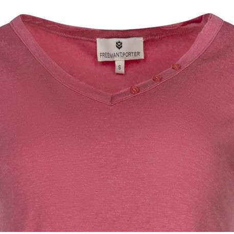 T-shirt rouge uni avec un col v et une coupe fluide à manches courtes - Image 3