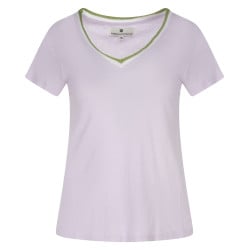 T-shirt en lin mélangé lilas uni avec une coupe droite et un col v
