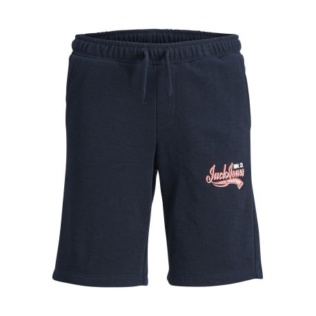 Short de jogging marine uni avec une coupe droite et nom de la marque