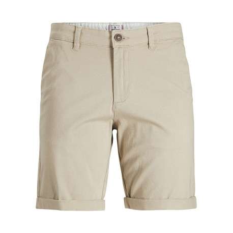 Short David en coton beige uni avec une coupe chino et des poches latérales