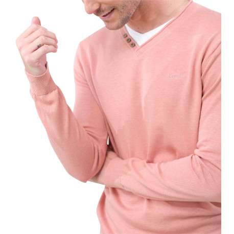 Pull en coton mélangé pêche chiné avec une coupe droite et un col v - Image 2