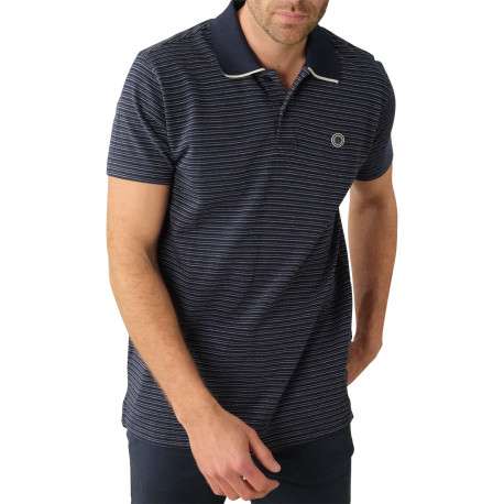 Polo en coton marine rayé avec une coupe droite et un col boutonné