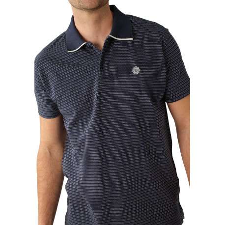 Polo en coton marine rayé avec une coupe droite et un col boutonné - Image 2