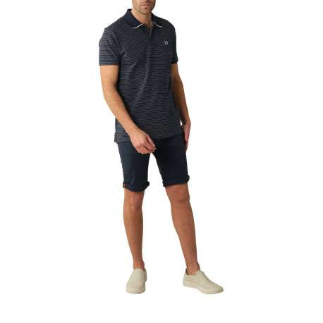 Polo en coton marine rayé avec une coupe droite et un col boutonné - Image 3
