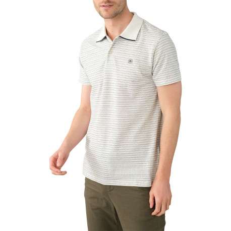 Polo en coton écru rayé avec un col boutonné et une coupe droite