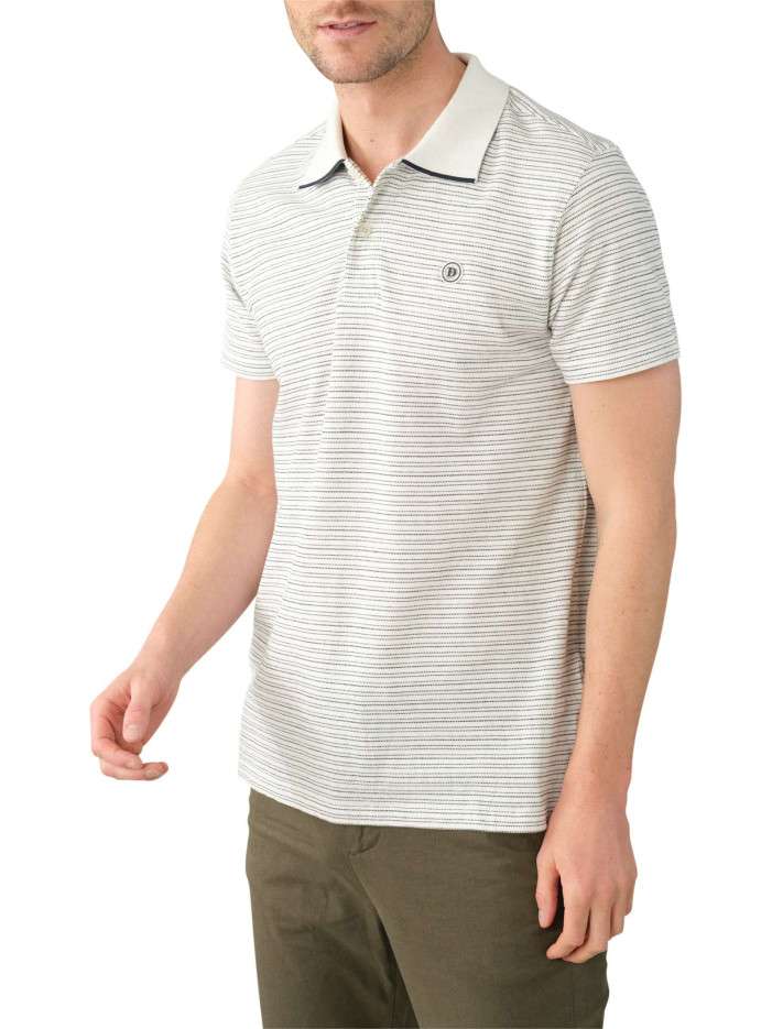 Polo en coton écru rayé...