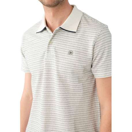 Polo en coton écru rayé avec un col boutonné et une coupe droite - Image 2