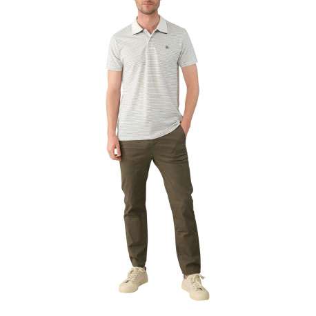 Polo en coton écru rayé avec un col boutonné et une coupe droite - Image 3
