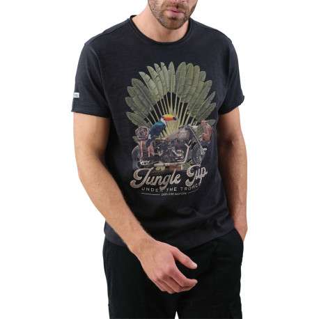 T-shirt en coton anthracite imprimé jungle avec une coupe droite et un col rond - Image 2