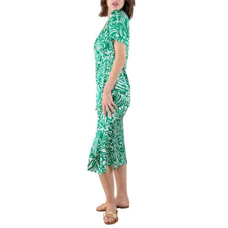 Robe longue verte imprimé abstrait avec coupe évasée fluide et col cache-coeur - Image 2