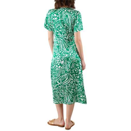 Robe longue verte imprimé abstrait avec coupe évasée fluide et col cache-coeur - Image 3