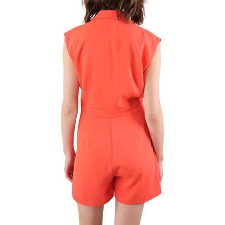 Combishort orange unie avec coupe ajustée col cranté et sans manches - Image 3