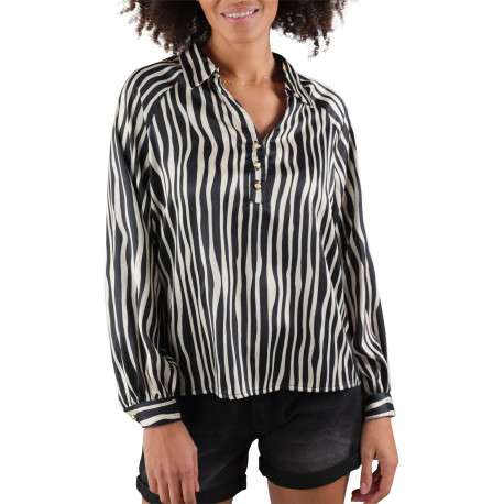 Chemisier Tunique OKS Taille 40 - Soie Et Coton Noir Imprimé Stretch