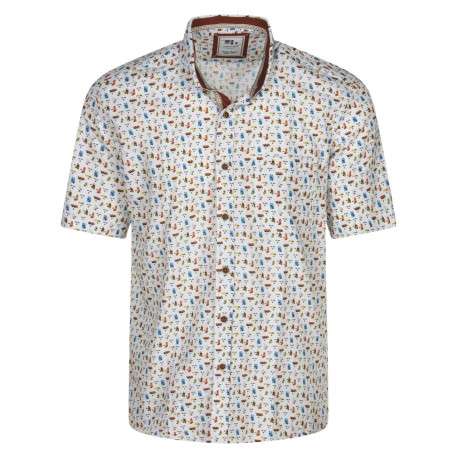 Chemise en coton blanche imprimée par des visages avec un col français
