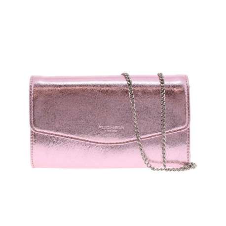 Sac à bandoulière rose uni brillant avec une fermeture à rabat et pression