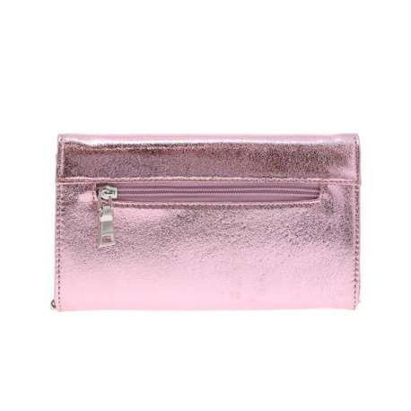 Sac à bandoulière rose uni brillant avec une fermeture à rabat et pression - Image 2