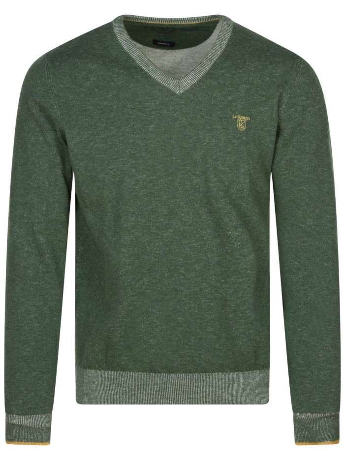 Pull en coton vert uni avec...