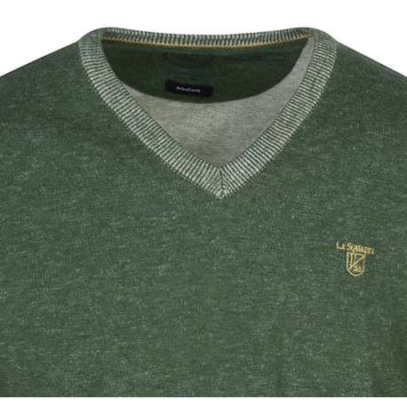 Pull en coton vert uni avec le logo iconique et une coupe droite - Image 3
