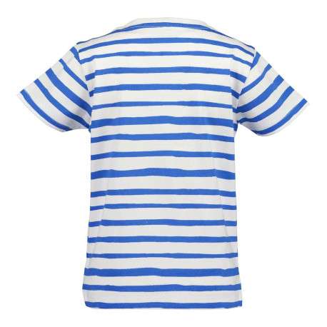T-shirt en coton blanc avec des rayures bleues et un kangourou jaune à lunettes - Image 2