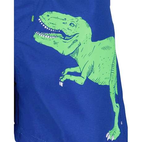 Short de bain bleu électrique uni avec imprimé dinosaure vert sur le côté - Image 3