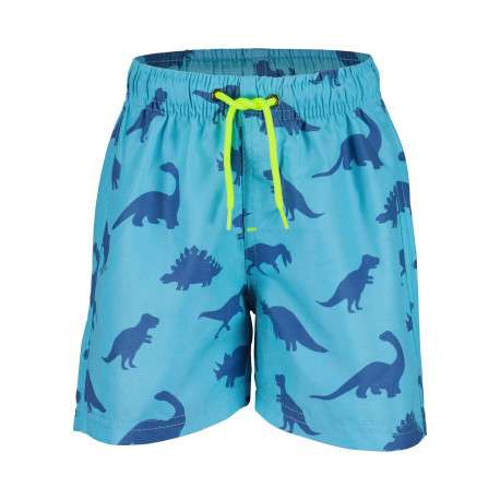 Short de bain turquoise uni avec un imprimé dinosaure bleu foncé